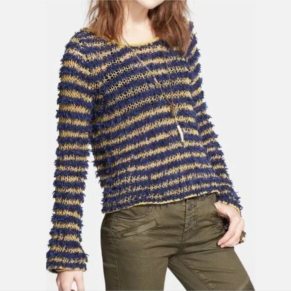 Free People Downy Sweater Striped Knit Long Sleeve Round Neck Pullover Size M - Picture 1 of 8